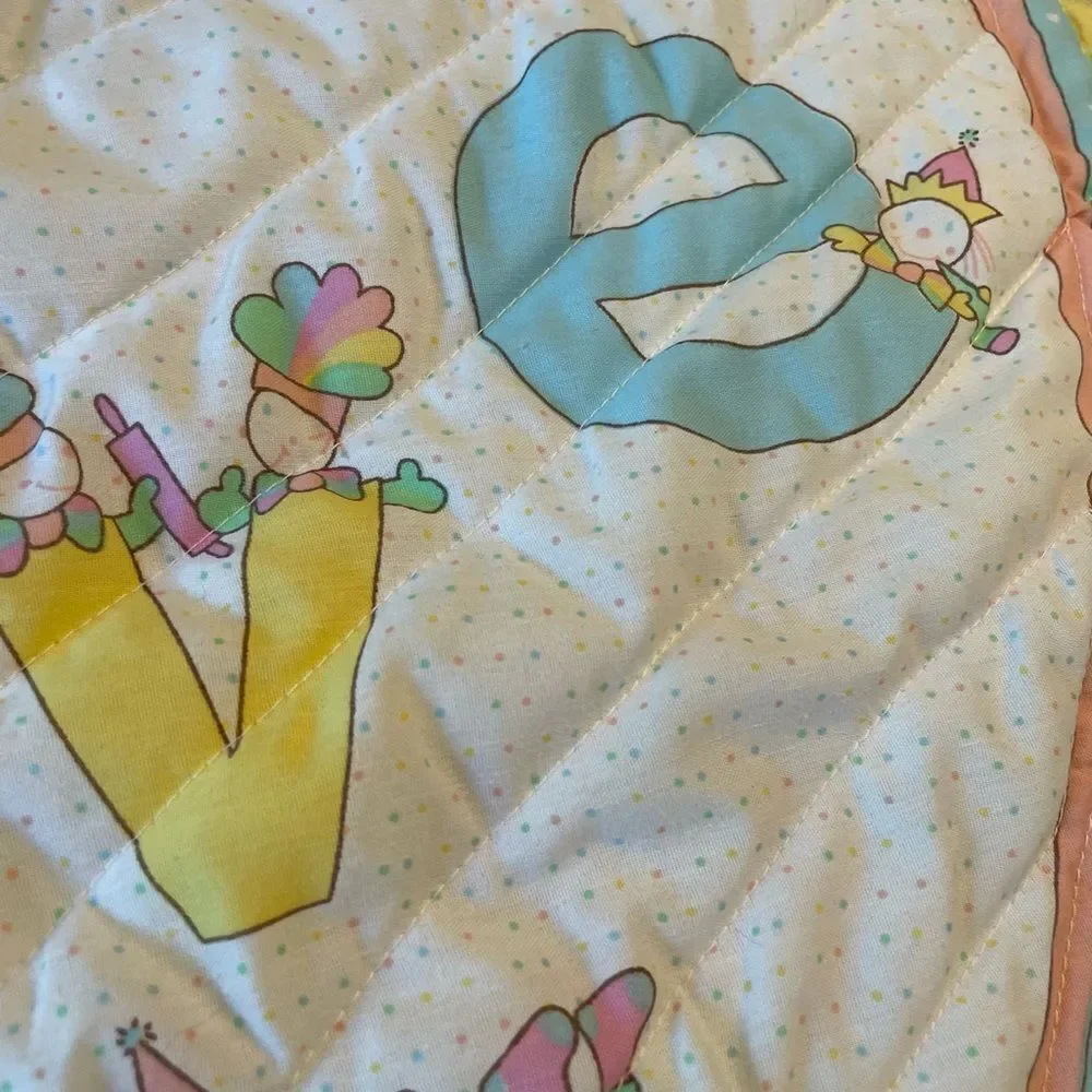 Vintage Quilted I Love You Clown Baby Blanket 39x30